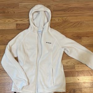 White Columbia jacket with hood.
